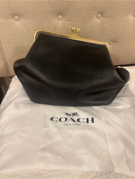 Coach Handbags - Coach Black Leather Kiss-Lock Frame Clutch with Gold Hardware